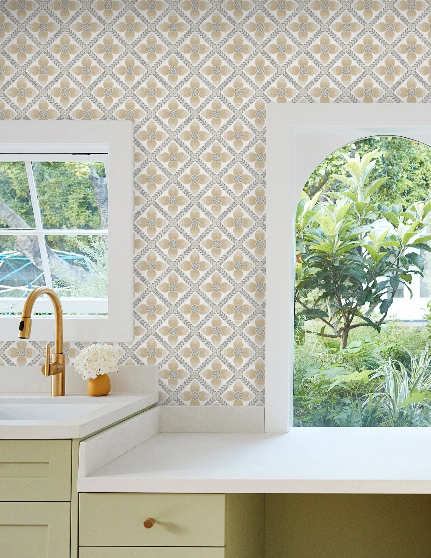 York Wallcoverings Mimi Neutral Quilted Floral Peel & Stick Wallpaper | Wallpaper Twins York Wallcoverings Mimi Neutral Quilted Floral Peel & Stick Wallpaper - SKU PSW1586RL