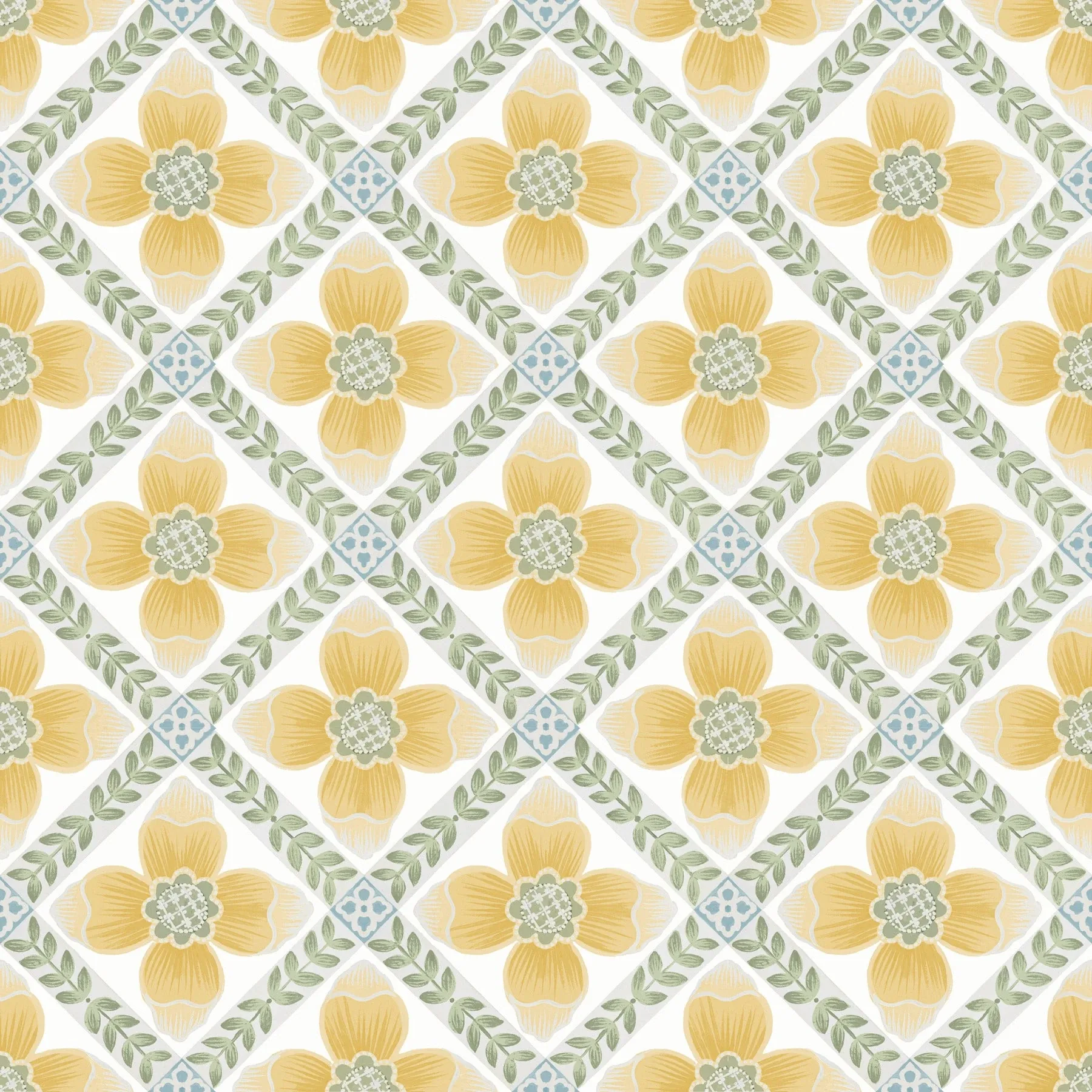 PSW1585RL | Mimi Yellow Quilted Floral Peel & Stick Wallpaper