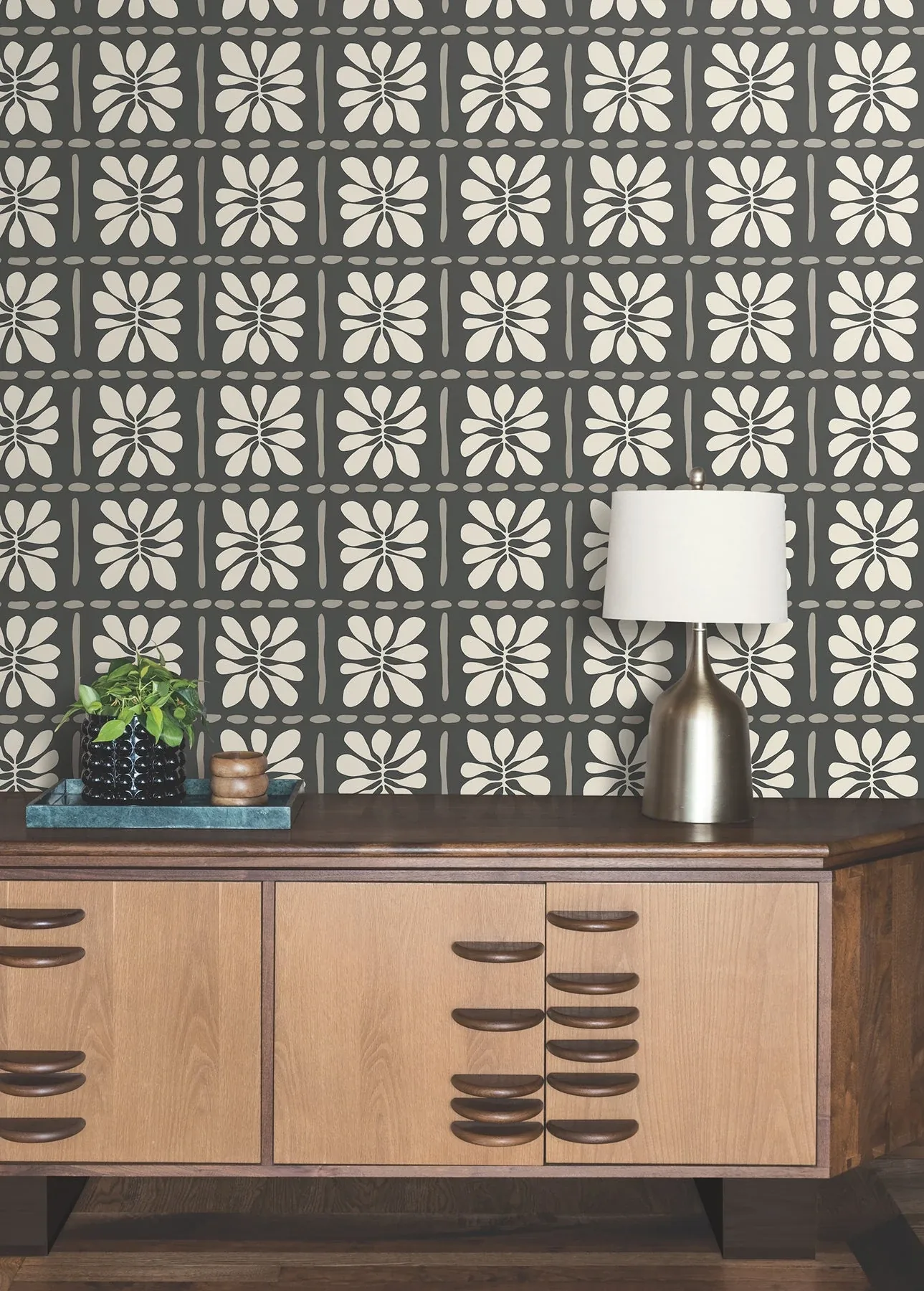 York Wallcoverings Mimosa Fleur Carbon Black Wallpaper - SKU ZM2810