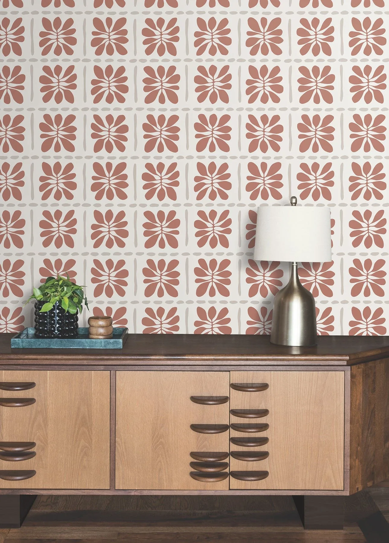 York Wallcoverings Mimosa Fleur Terracotta Wallpaper - SKU ZM2809