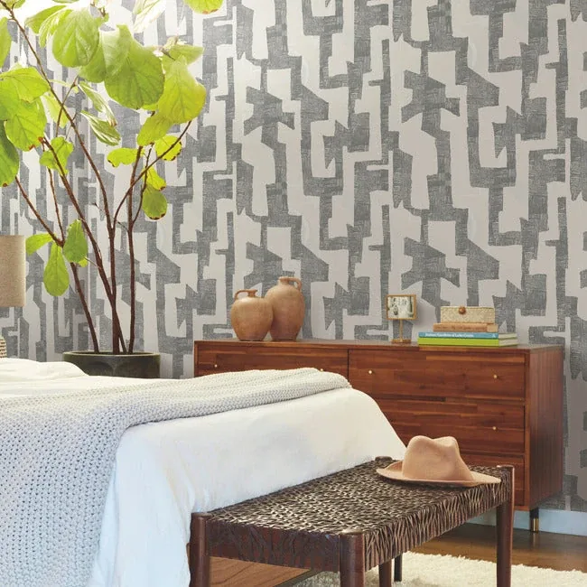 York Wallcoverings Modern Tribal Linen & Charcoal Wallpaper | Wallpaper Twins York Wallcoverings Modern Tribal Linen & Charcoal Wallpaper - SKU AG2101