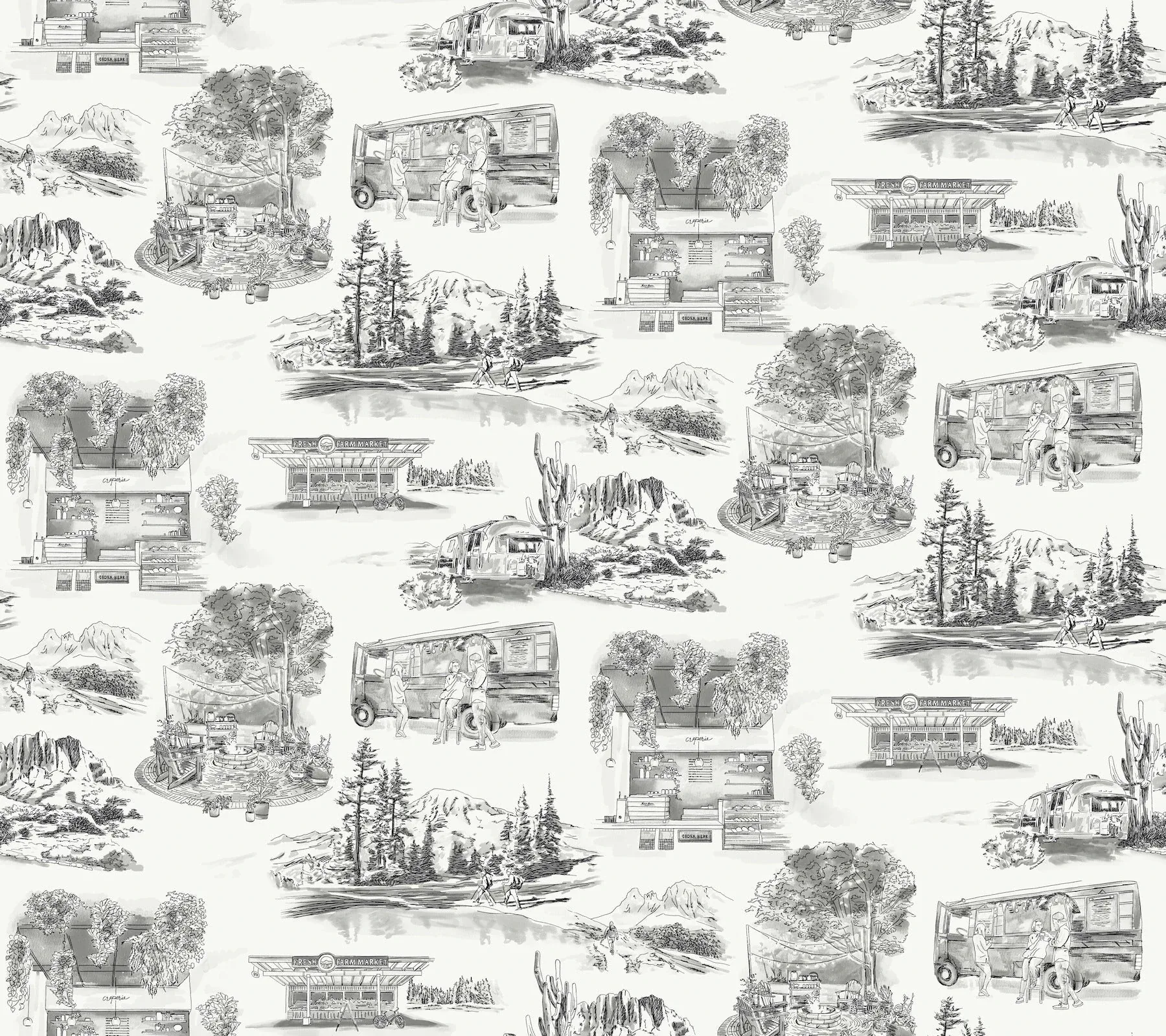RT7861 | Modern Vista Toile Black Wallpaper