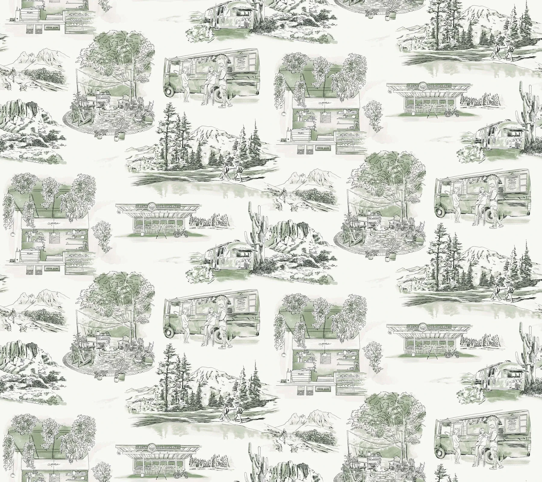 RT7863 | Modern Vista Toile Evergreen Wallpaper