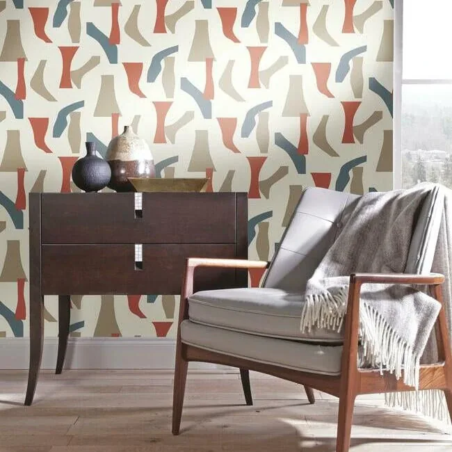 York Wallcoverings Modernist Coral & Blue Peel & Stick Wallpaper - SKU PSW1058RL