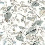 York Wallcoverings Moon Flower White & Blue Wallpaper | Wallpaper Twins York Wallcoverings Moon Flower White & Blue Wallpaper - SKU BL1715