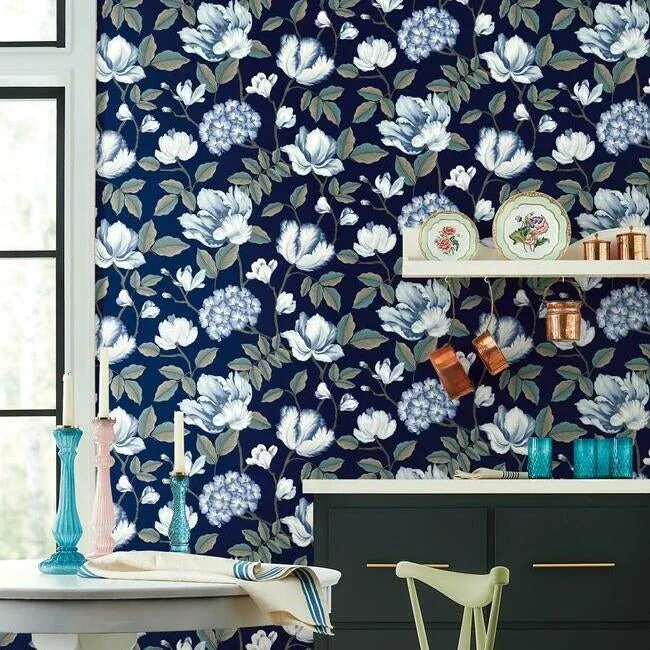 York Wallcoverings Morning Garden Navy Wallpaper | Wallpaper Twins York Wallcoverings Morning Garden Navy Wallpaper - SKU GR5902