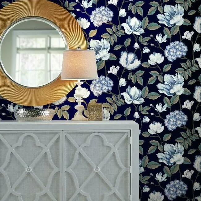 York Wallcoverings Morning Garden Navy Wallpaper | Wallpaper Twins York Wallcoverings Morning Garden Navy Wallpaper - SKU GR5902