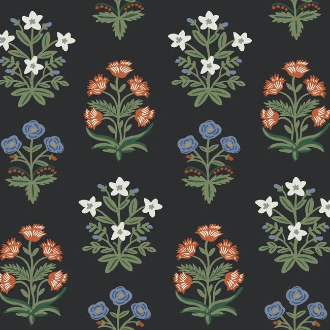 RP7348 | Mughal Rose Black & Pink Wallpaper