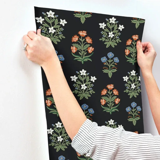 York Wallcoverings Mughal Rose Black & Pink Wallpaper | Wallpaper Twins York Wallcoverings Mughal Rose Black & Pink Wallpaper - SKU RP7348