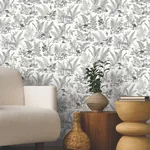 York Wallcoverings Mushroom Garden Toile Black & Grey Wallpaper | Wallpaper Twins York Wallcoverings Mushroom Garden Toile Black & Grey Wallpaper - SKU RT7893