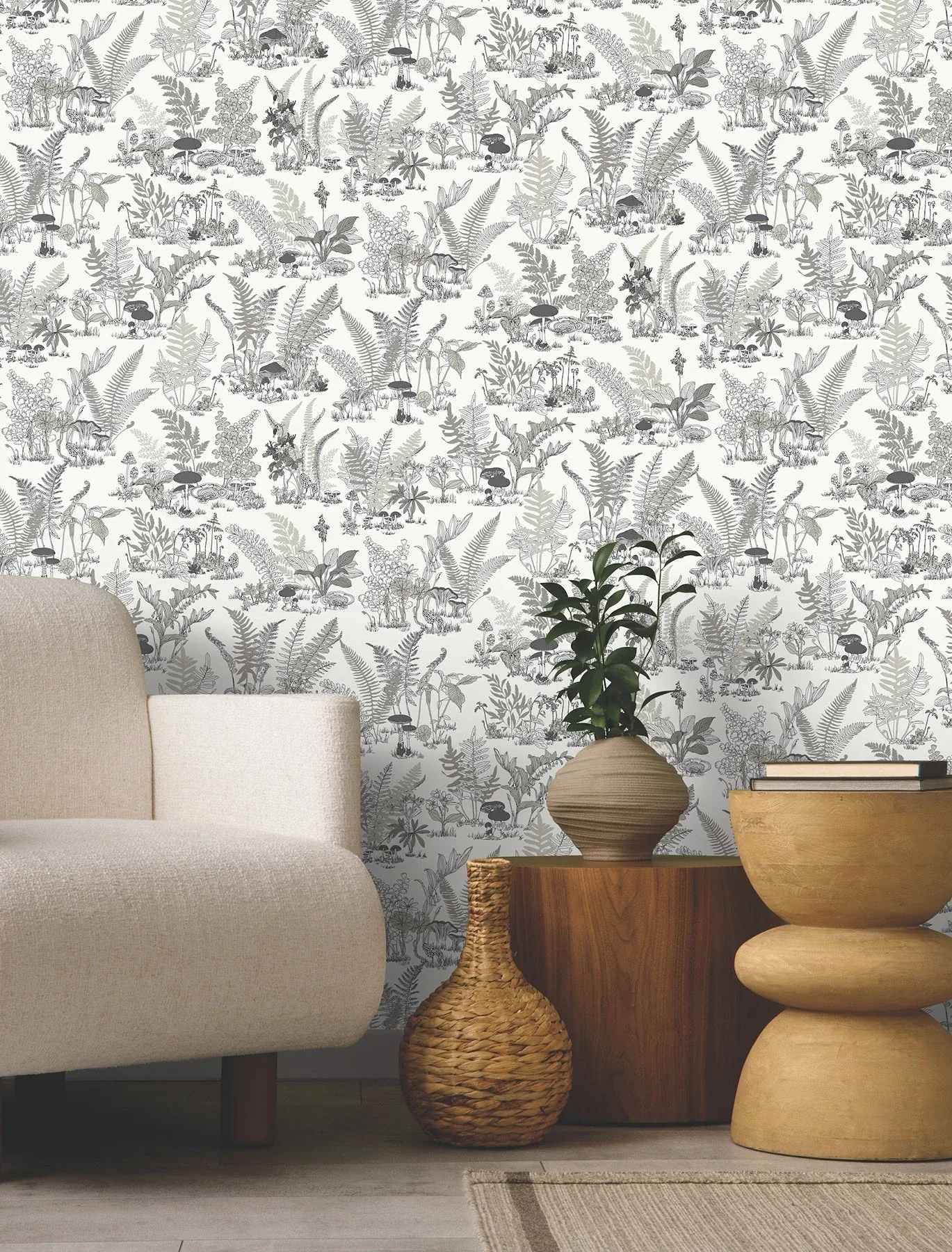York Wallcoverings Mushroom Garden Toile Black & Grey Wallpaper | Wallpaper Twins York Wallcoverings Mushroom Garden Toile Black & Grey Wallpaper - SKU RT7893