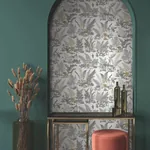 York Wallcoverings Mushroom Garden Toile Neutral & Gold Wallpaper - SKU RT7892