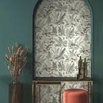 York Wallcoverings Mushroom Garden Toile Red & Green Wallpaper - SKU RT7891