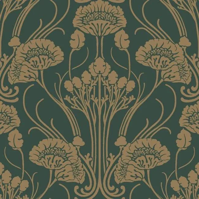 York Wallcoverings Nouveae Damask Green Wallpaper - SKU CA1566