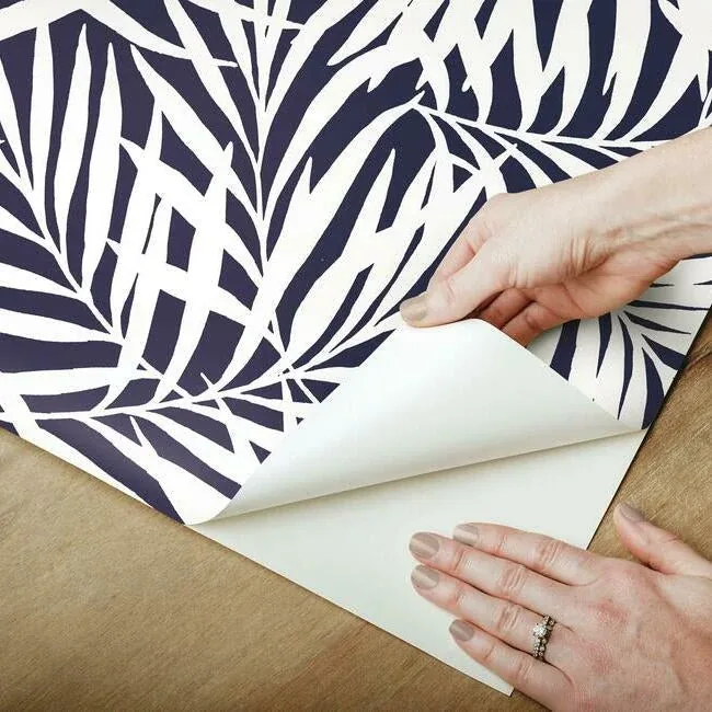 York Wallcoverings Oahu Fronds Blue Peel & Stick Wallpaper - SKU PSW1146RL