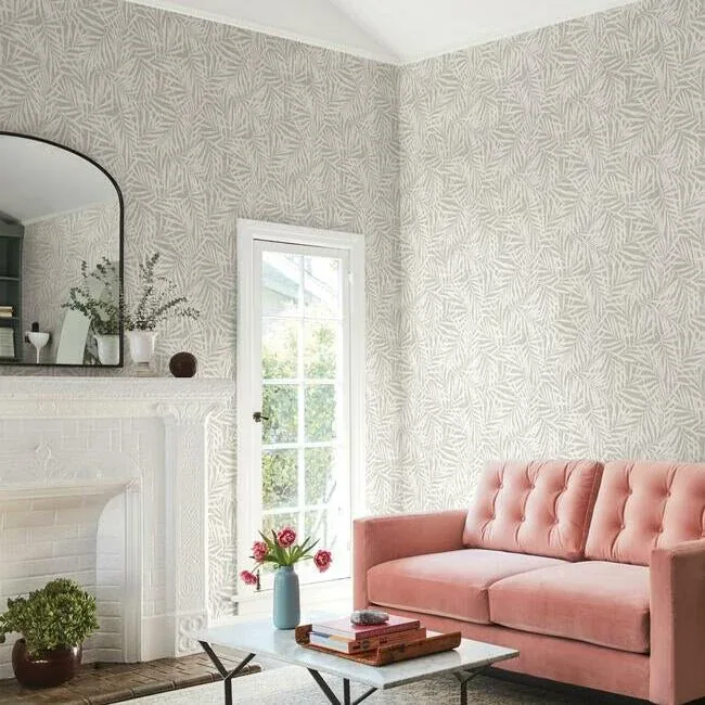 York Wallcoverings Oahu Fronds Cream & Off White Wallpaper - SKU CV4436