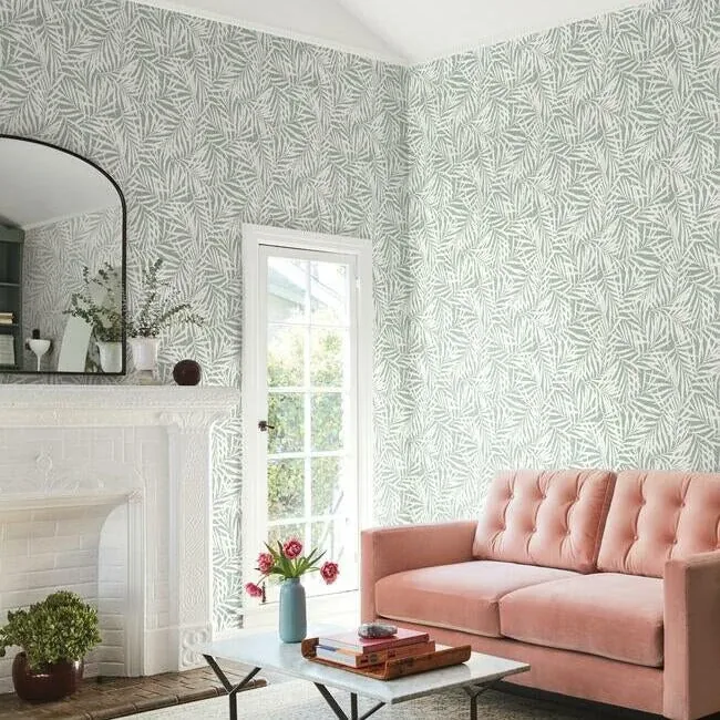 York Wallcoverings Oahu Fronds Light Green & White Wallpaper | Wallpaper Twins York Wallcoverings Oahu Fronds Light Green & White Wallpaper - SKU CV4434