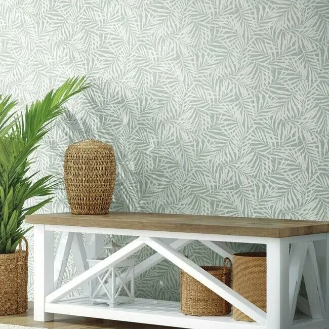 York Wallcoverings Oahu Fronds Light Green & White Wallpaper | Wallpaper Twins York Wallcoverings Oahu Fronds Light Green & White Wallpaper - SKU CV4434