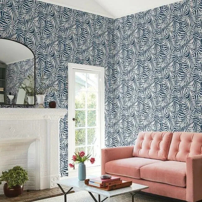 York Wallcoverings Oahu Fronds Navy & White Wallpaper | Wallpaper Twins York Wallcoverings Oahu Fronds Navy & White Wallpaper - SKU CV4432