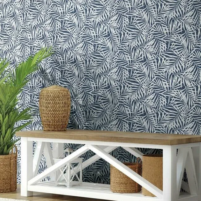 York Wallcoverings Oahu Fronds Navy & White Wallpaper | Wallpaper Twins York Wallcoverings Oahu Fronds Navy & White Wallpaper - SKU CV4432