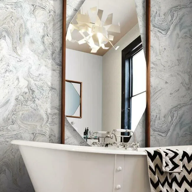 York Wallcoverings Oil & Marble White & Grey Peel & Stick Wallpaper - SKU PSW1127RL