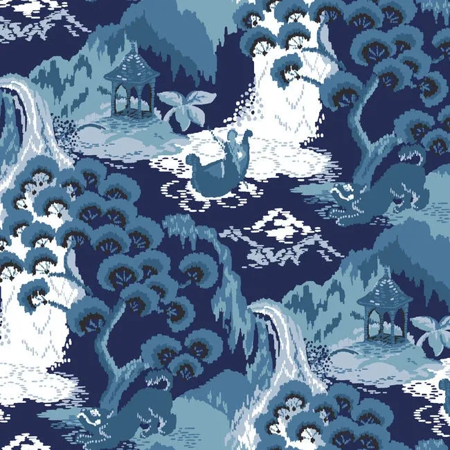 York Wallcoverings Old Peking Navy Blue Peel & Stick Wallpaper - SKU PSW1403RL