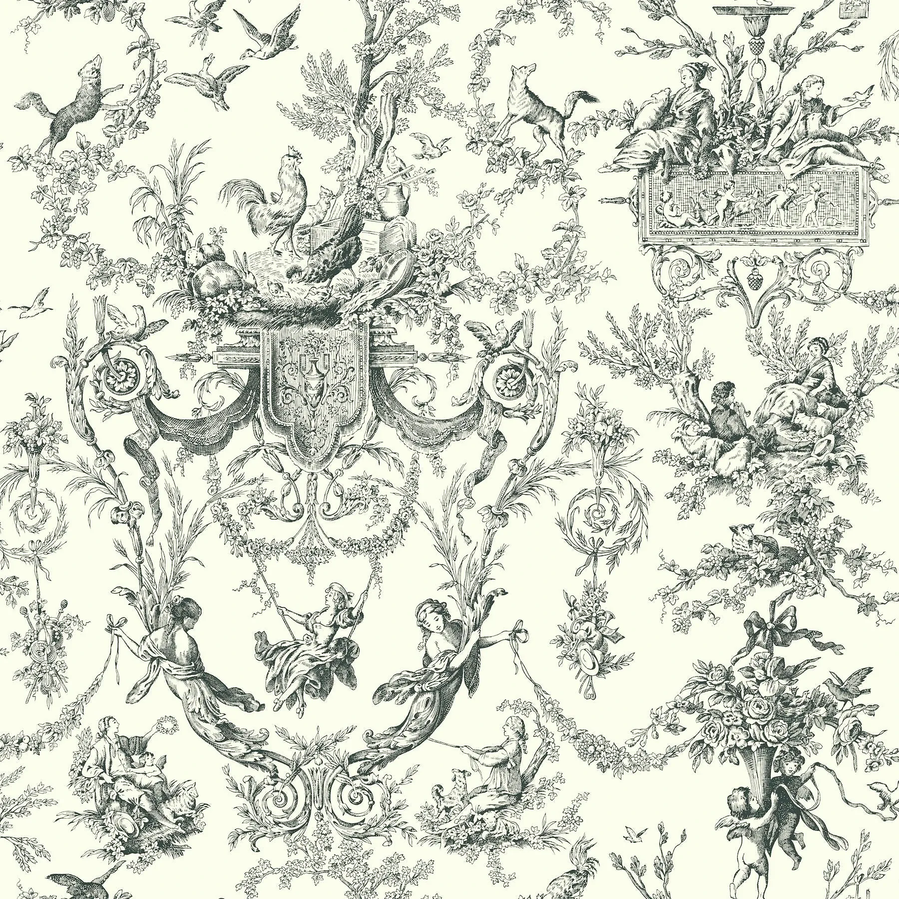 York Wallcoverings Old World Toile Black & White Wallpaper - SKU AT4237