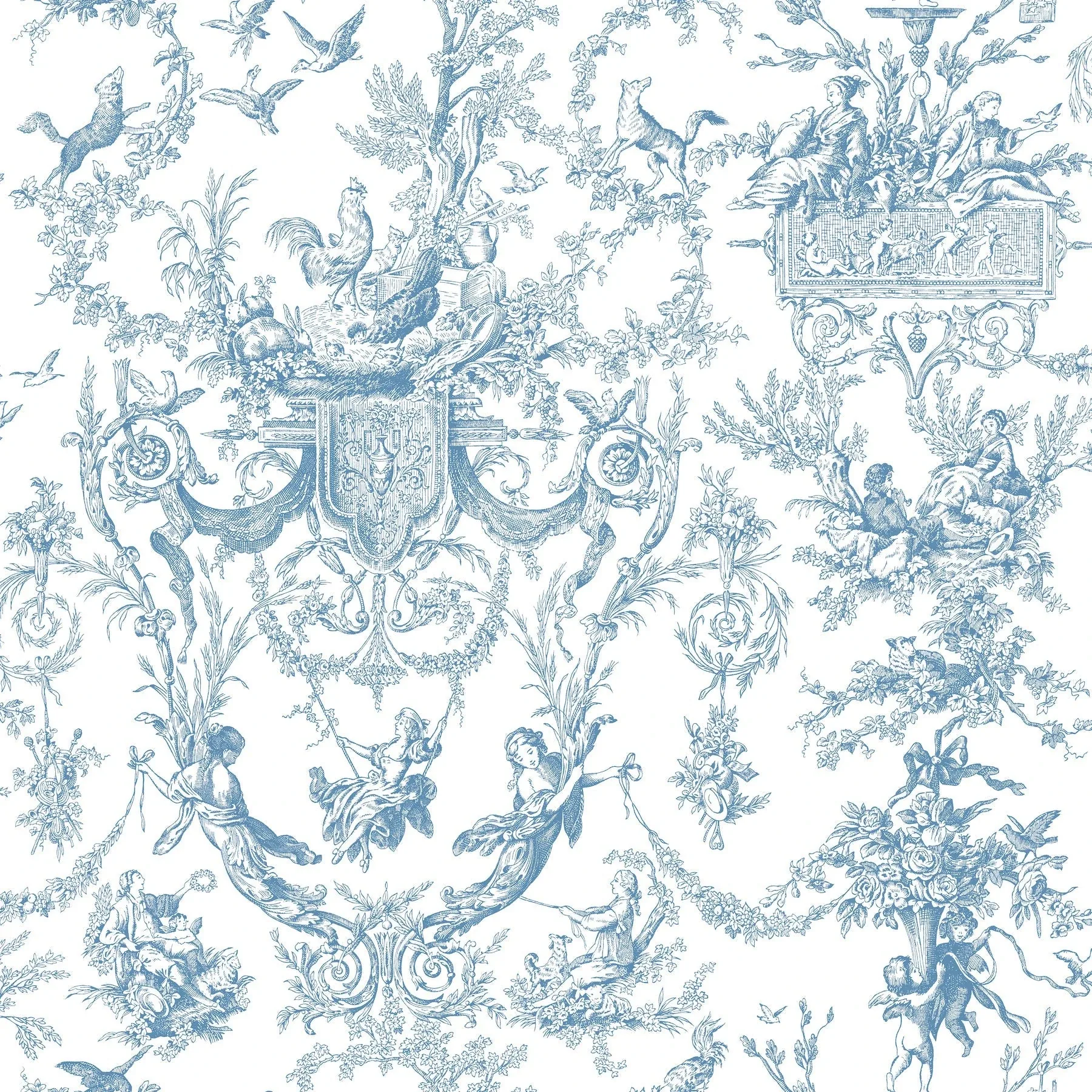 AT4241 | Old World Toile Blue & White Wallpaper