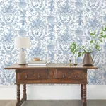York Wallcoverings Old World Toile Blue & White Wallpaper - SKU AT4241