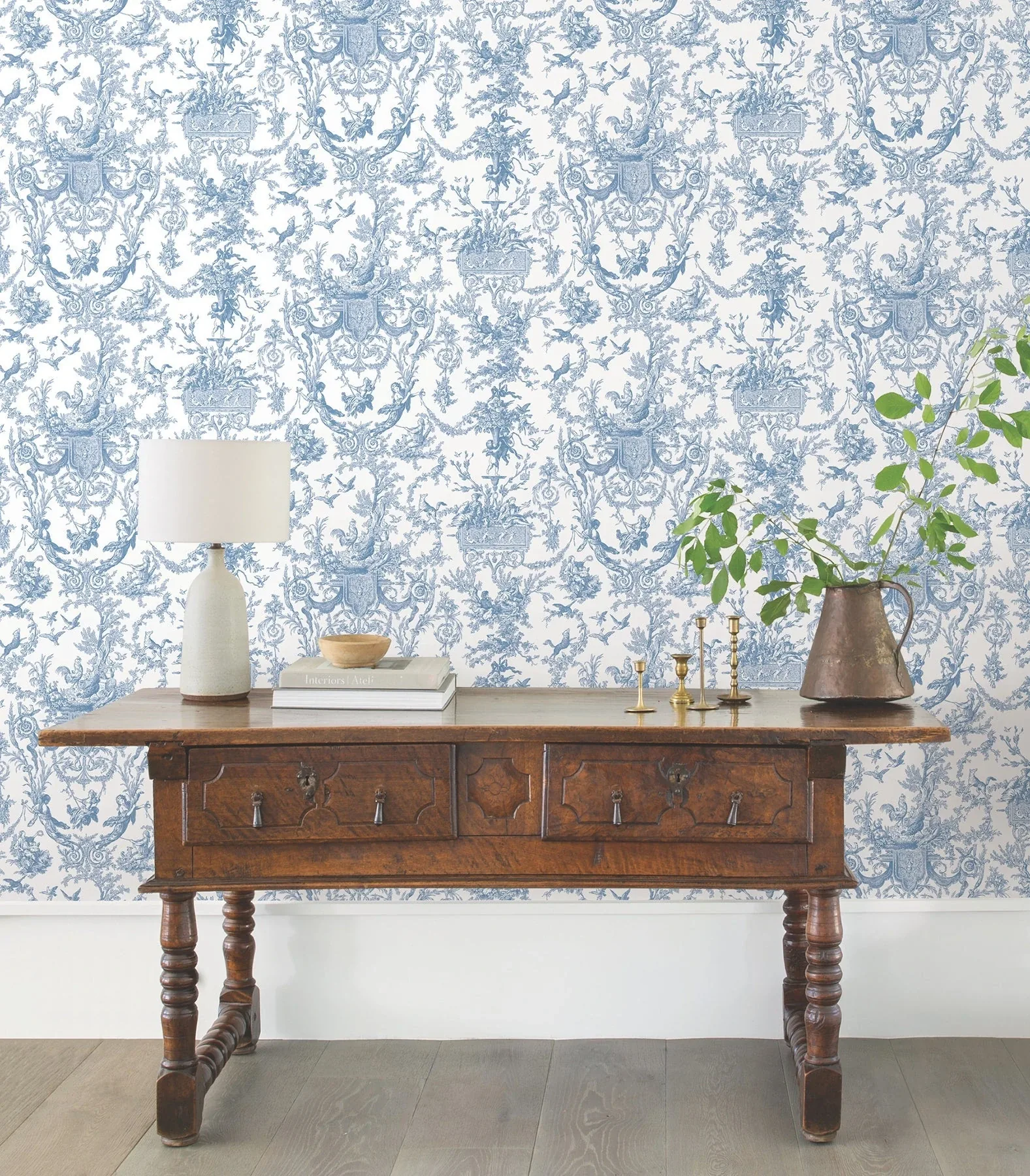 York Wallcoverings Old World Toile Blue & White Wallpaper - SKU AT4241