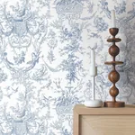 York Wallcoverings Old World Toile Blue & White Wallpaper - SKU AT4241