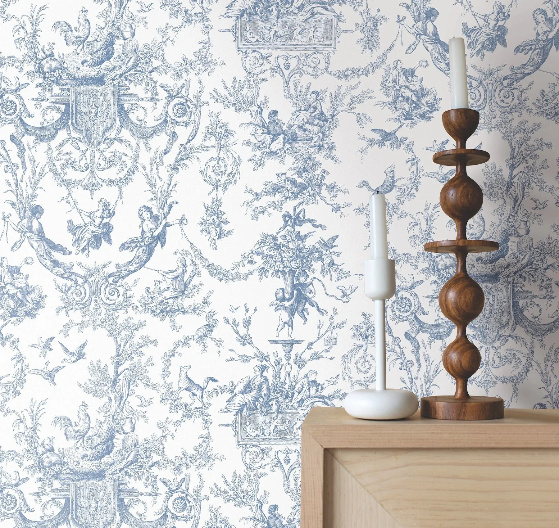 York Wallcoverings Old World Toile Blue & White Wallpaper - SKU AT4241