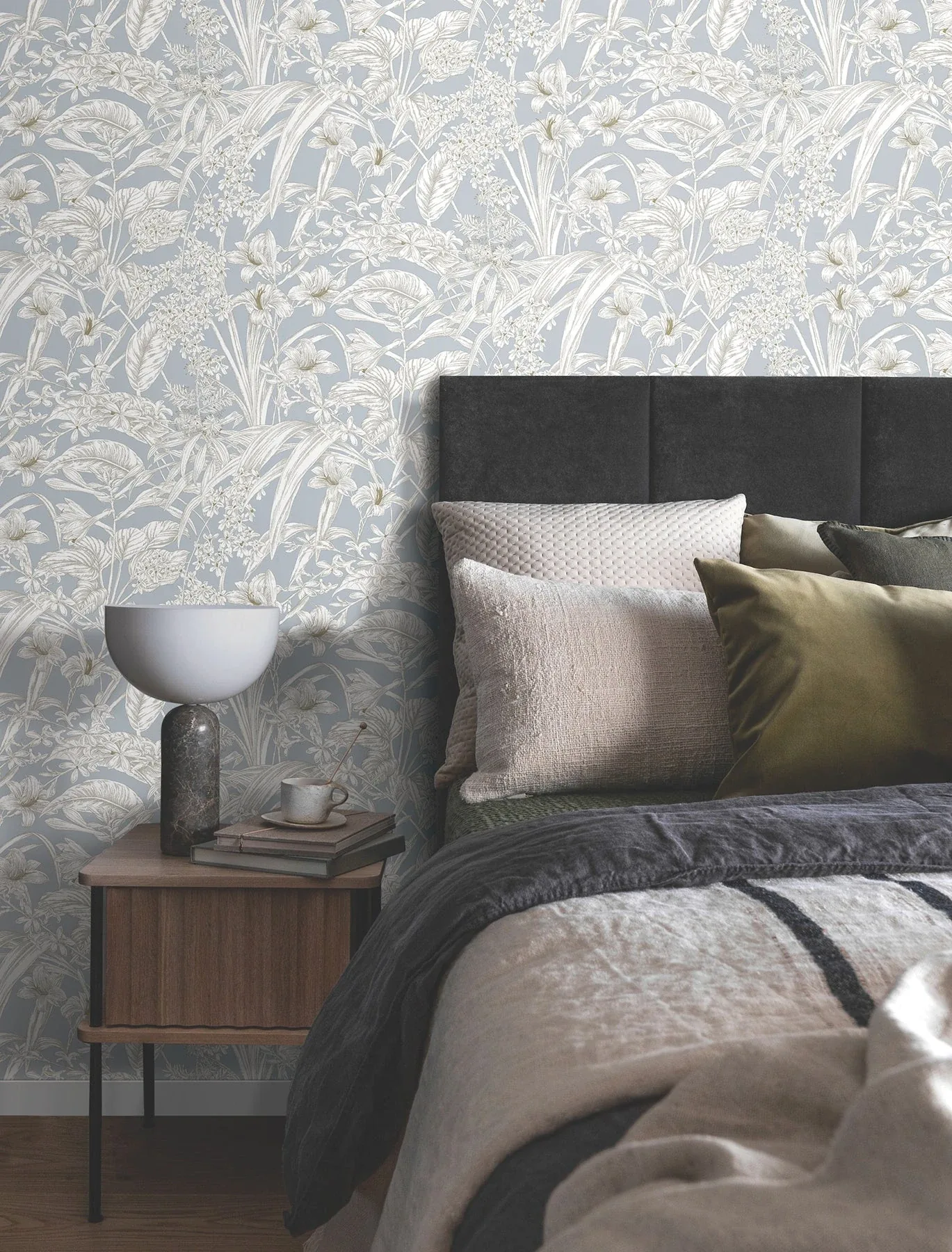 York Wallcoverings Orchid Conservatory Toile Blue & Taupe Wallpaper - SKU RT7884