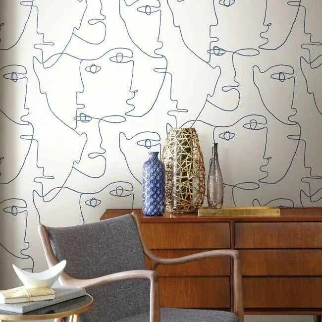 York Wallcoverings Pablo Portraits Blue Peel & Stick Wallpaper - SKU PSW1214RL