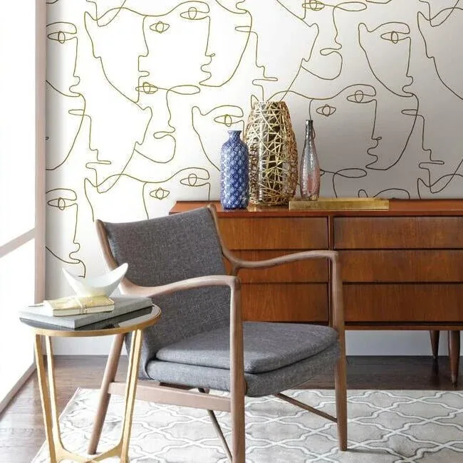 York Wallcoverings Pablo Portraits Gold Metallic Peel & Stick Wallpaper - SKU PSW1054RL