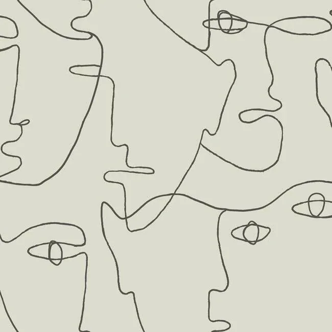 PSW1055RL | Pablo Portraits Linen & Charcoal Peel & Stick Wallpaper