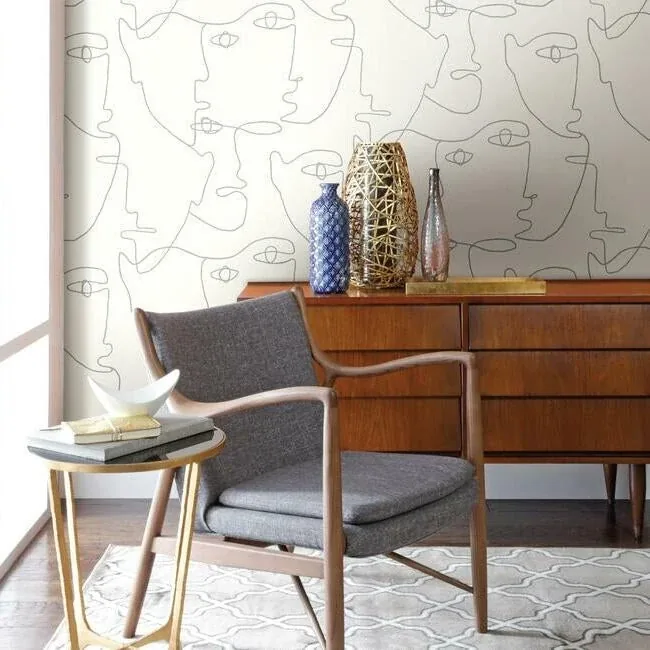 York Wallcoverings Pablo Portraits Silver Metallic Peel & Stick Wallpaper - SKU PSW1052RL
