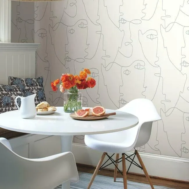 York Wallcoverings Pablo Portraits Silver Metallic Peel & Stick Wallpaper - SKU PSW1052RL