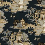 York Wallcoverings Pagoda And Sampan Scenic Black Wallpaper - SKU RT7902