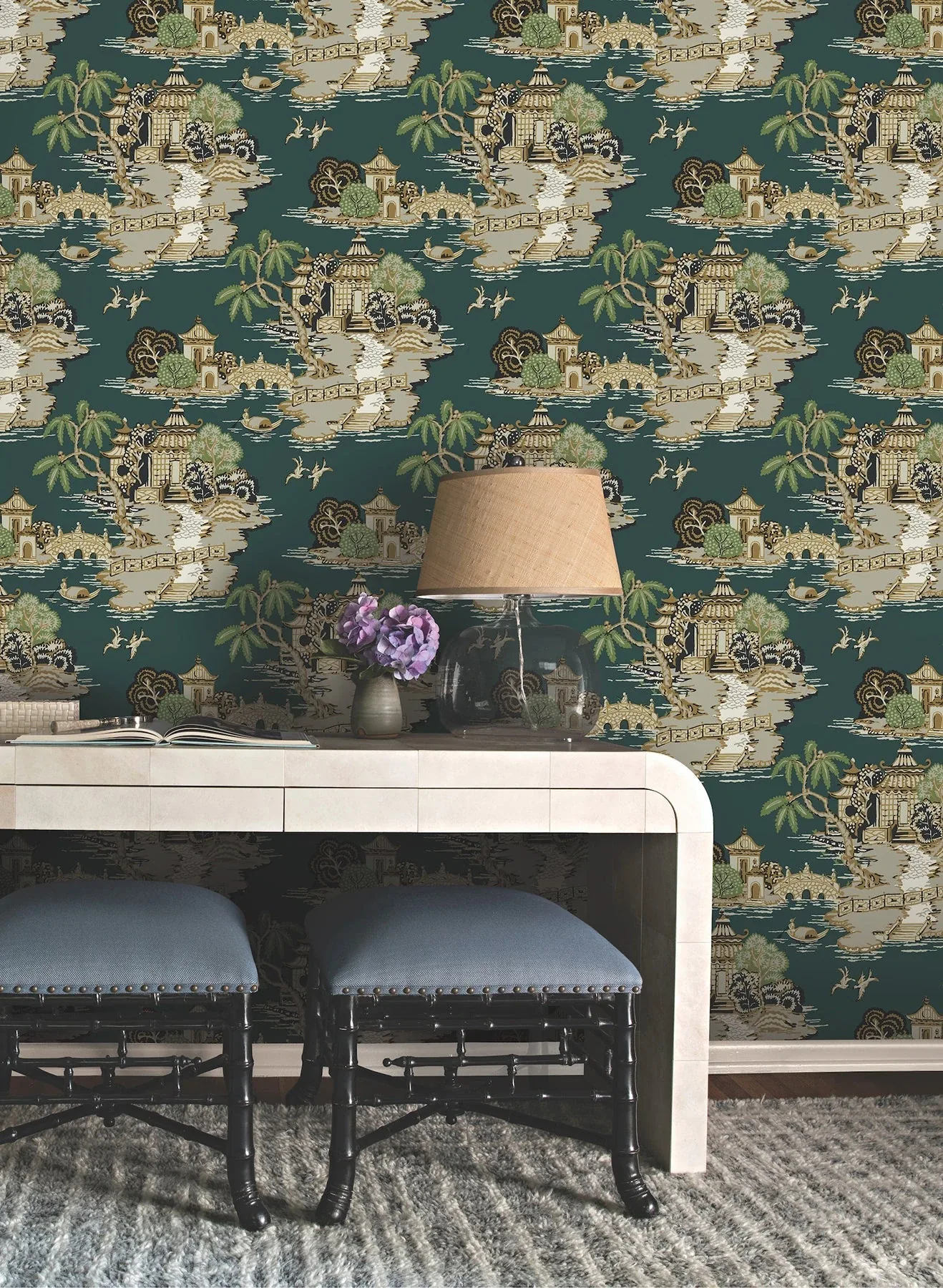 York Wallcoverings Pagoda And Sampan Scenic Forest Wallpaper - SKU RT7903
