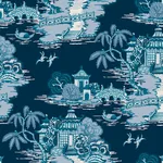 York Wallcoverings Pagoda And Sampan Scenic Navy Wallpaper - SKU RT7901