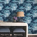 York Wallcoverings Pagoda And Sampan Scenic Navy Wallpaper - SKU RT7901