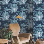 York Wallcoverings Pagoda And Sampan Scenic Navy Wallpaper - SKU RT7901