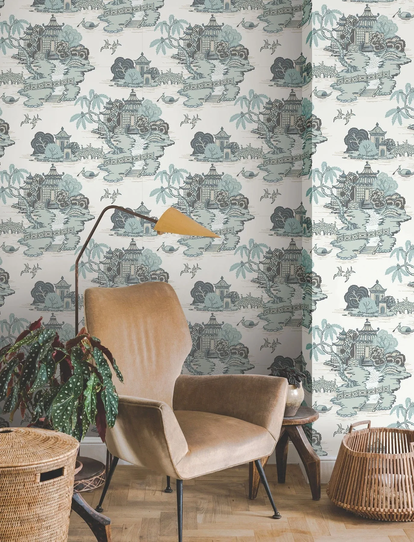York Wallcoverings Pagoda And Sampan Scenic Seamist Wallpaper - SKU RT7904