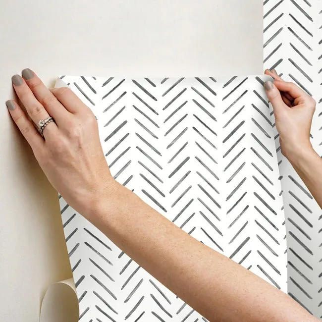 York Wallcoverings Painted Herringbone Black Peel & Stick Wallpaper - SKU PSW1525RL
