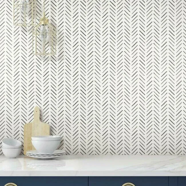 York Wallcoverings Painted Herringbone Black Wallpaper - SKU CV4454