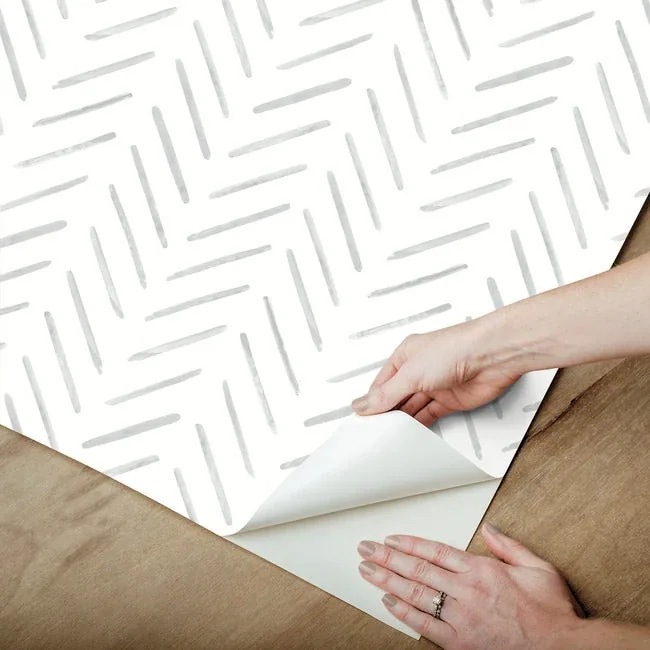 York Wallcoverings Painted Herringbone Fog Peel & Stick Wallpaper - SKU PSW1527RL