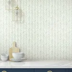 York Wallcoverings Painted Herringbone Green Wallpaper - SKU CV4452