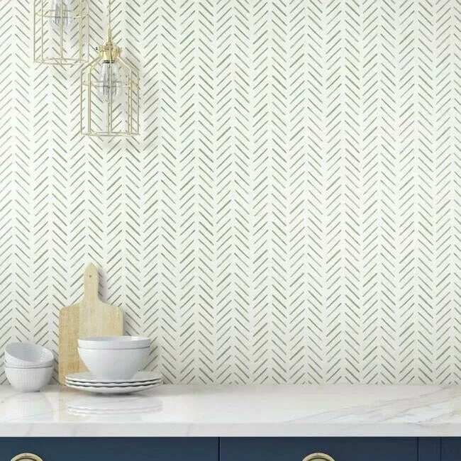York Wallcoverings Painted Herringbone Green Wallpaper - SKU CV4452