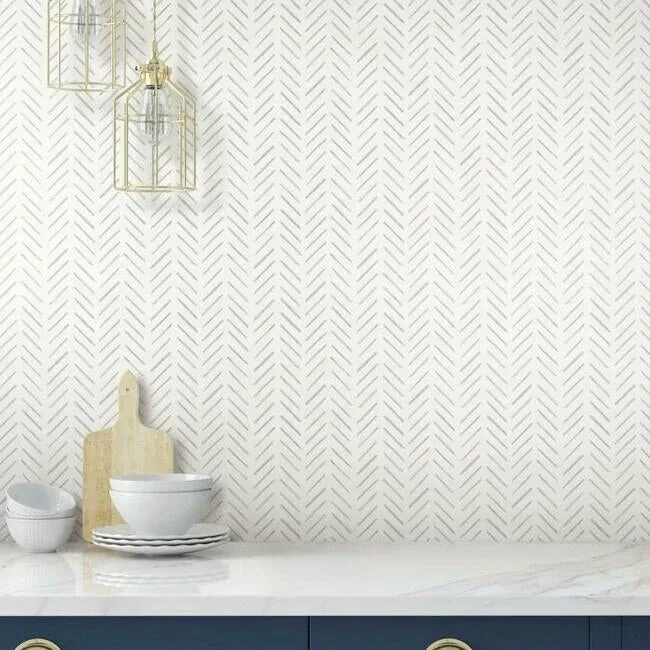 York Wallcoverings Painted Herringbone Grey Wallpaper - SKU CV4453